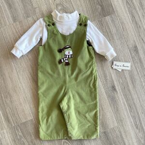 Boys ‘n Berries Bibs Romper Size 12M Snowman Corduroy Reversible NEW Boys Preppy